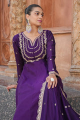 Purple Regal Embroidered Kurta Set with Dupatta