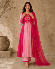 Pink Embroidered Anarkali Suit Set with Pink Dupatta