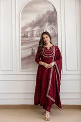 Maroon Regal Embroidered Kurta Set with Dupatta