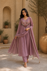 Embroidered Anarkali Suit Set with Dupatta