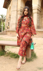 Red Floral Printed Kurta Set with Dupatta