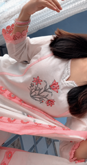 Elegant Blush Pink Floral Printed Cotton Suit Set with Dupatta