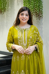Green Embroidered Anarkali Suit Set with Dupatta