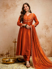 Orange Regal Embroidered Kurta Set with Dupatta