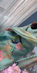 Mint Green Peacock Floral Printed Kurta Pant Dupatta Set for Women