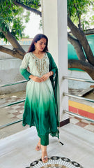 Elegant Pista to Green Embroidered Kurta Set with Dupatta