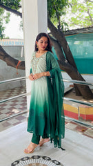 Elegant Pista to Green Embroidered Kurta Set with Dupatta