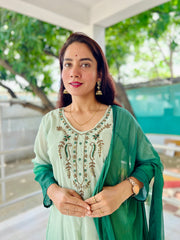 Elegant Pista to Green Embroidered Kurta Set with Dupatta
