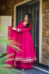 Elegant Pink Flared Anarkali Kurta Set with Matching Dupatta