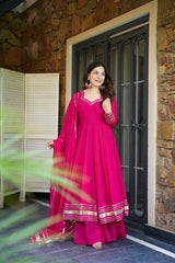 Elegant Pink Flared Anarkali Kurta Set with Matching Dupatta