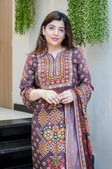 Chic Brown Ethnic Printed Kurta Set with Dupatta