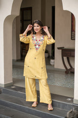 Yellow Embroidered Straight Kurta Set With Pants