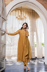 Crimson Embroidered Anarkali Suit Set with Dupatta