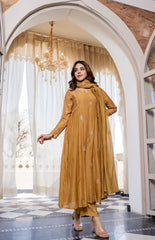 Crimson Embroidered Anarkali Suit Set with Dupatta