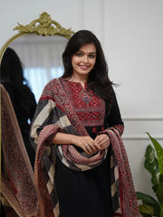 Elegant Black Embroidered Kurta Set with Printed Dupatta