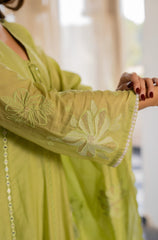Women’s Green Embroidered Kurta Set with Floral Dupatta