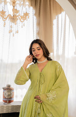 Women’s Green Embroidered Kurta Set with Floral Dupatta