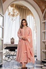 Women’s Pink Embroidered Kurta Set with Floral Dupatta