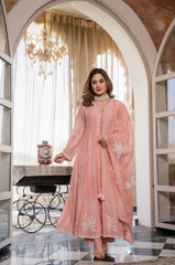 Women’s Pink Embroidered Kurta Set with Floral Dupatta