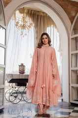 Women’s Pink Embroidered Kurta Set with Floral Dupatta