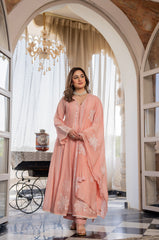 Women’s Pink Embroidered Kurta Set with Floral Dupatta