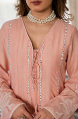 Women’s Pink Embroidered Kurta Set with Floral Dupatta