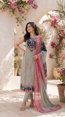 Women's Mint Green Floral Printed Straight Kurta Set with Contrast Pink Dupatta
