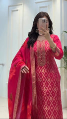 Red Banarasi Silk Premium Suit Set