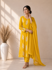 Women's Embroidered Straight Kurta Set with Dupatta
