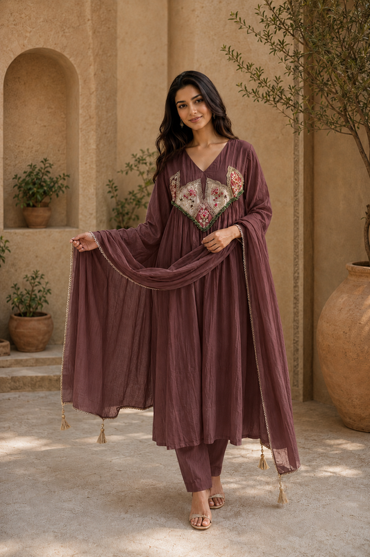 Embroidered Anarkali Suit Set with Dupatta