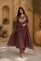 Embroidered Anarkali Suit Set with Dupatta
