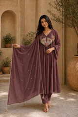 Embroidered Anarkali Suit Set with Dupatta