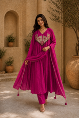 Embroidered Anarkali Suit Set with Dupatta