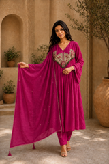 Embroidered Anarkali Suit Set with Dupatta