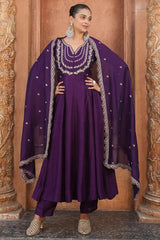 Purple Regal Embroidered Kurta Set with Dupatta