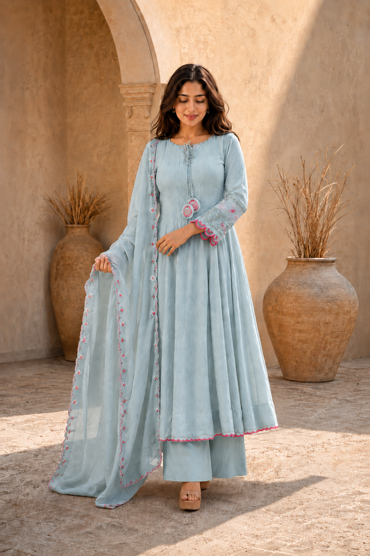 Elegant Anarkali Suit Set with Embroidered Dupatta