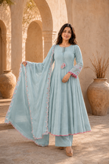 Elegant Anarkali Suit Set with Embroidered Dupatta