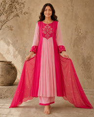 Pink Embroidered Anarkali Suit Set with Pink Dupatta
