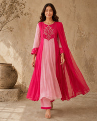 Pink Embroidered Anarkali Suit Set with Pink Dupatta