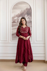 Maroon Regal Embroidered Kurta Set with Dupatta