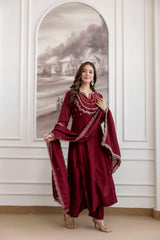Maroon Regal Embroidered Kurta Set with Dupatta