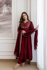 Maroon Regal Embroidered Kurta Set with Dupatta