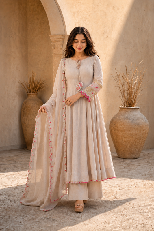Elegant Anarkali Suit Set with Embroidered Dupatta