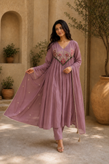 Embroidered Anarkali Suit Set with Dupatta
