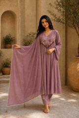 Embroidered Anarkali Suit Set with Dupatta