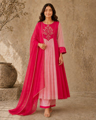 Pink Embroidered Anarkali Suit Set with Pink Dupatta