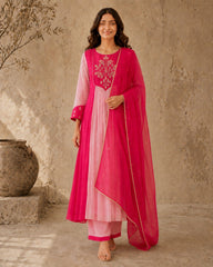 Pink Embroidered Anarkali Suit Set with Pink Dupatta