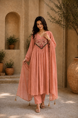Embroidered Anarkali Suit Set with Dupatta