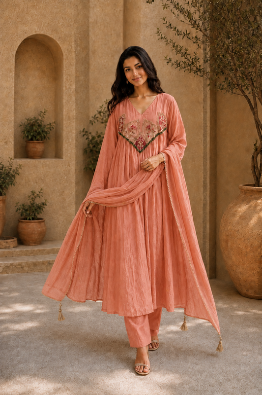 Embroidered Anarkali Suit Set with Dupatta