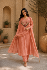 Embroidered Anarkali Suit Set with Dupatta
